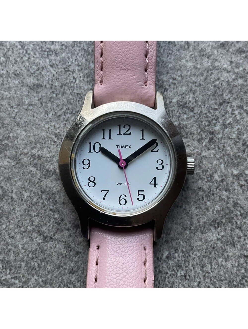 Timex Womens Watch 24mm Silver Tone Case W/White Dial and Pink Leather Band B-V